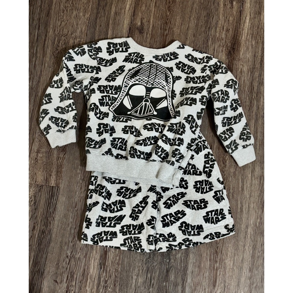 Star Wars Darth Vader Sweatshirt Shorts Set Logo Print Gray Boys Size 5
